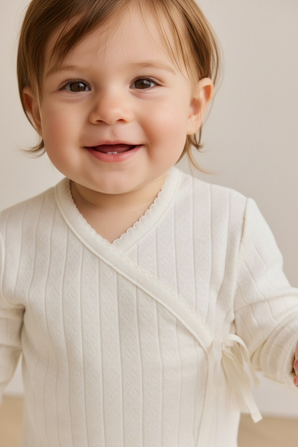 Cotton Baby Romper - Cream Heart Pointelle