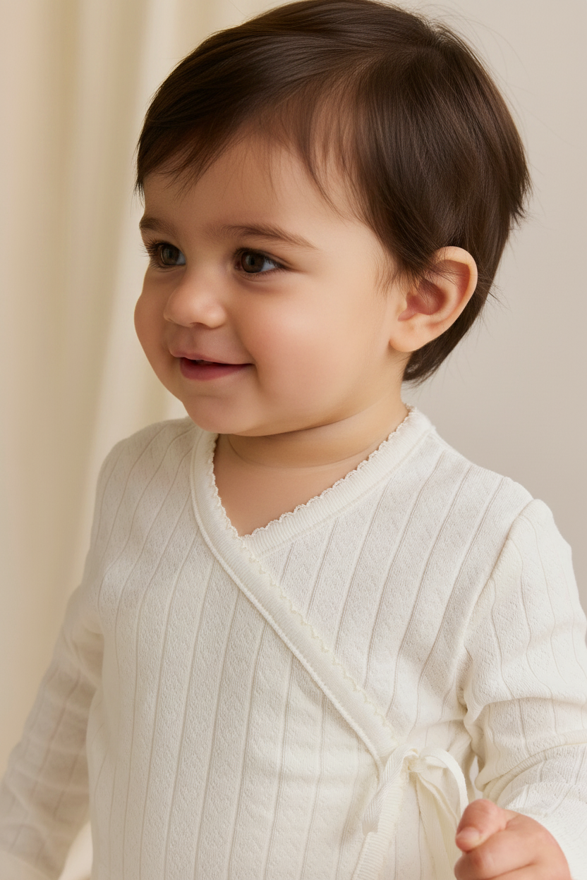 Cotton Baby Romper - Cream Heart Pointelle