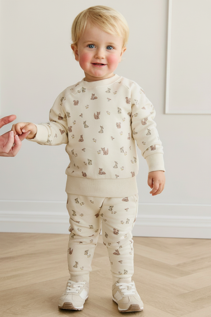 Organic Cotton Baby Top - Forest Animal Print - Kumfy Kids
