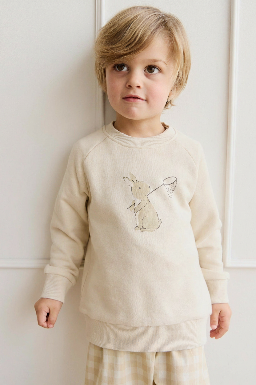 Organic Cotton Baby Top - Oatmeal Bunny Print