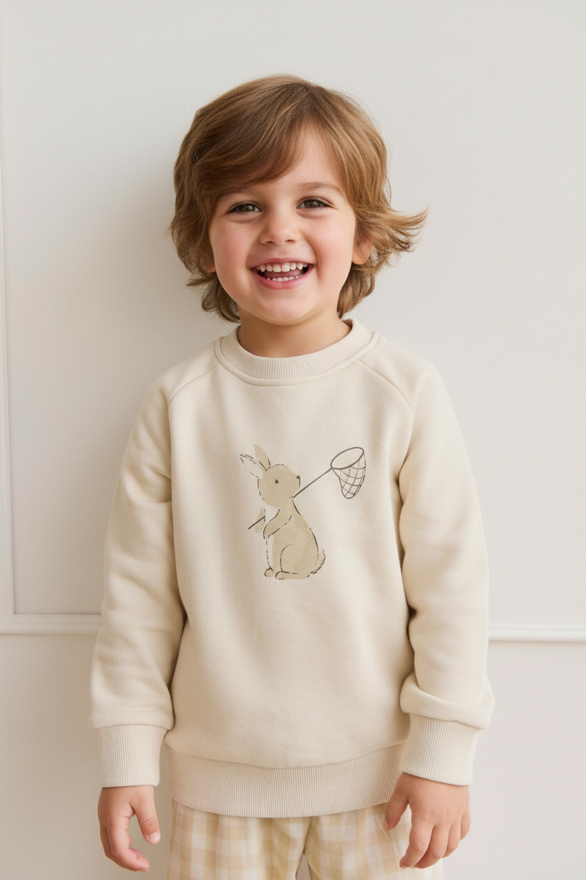 Organic Cotton Baby Top - Oatmeal Bunny Print - Kumfy Kids (4)
