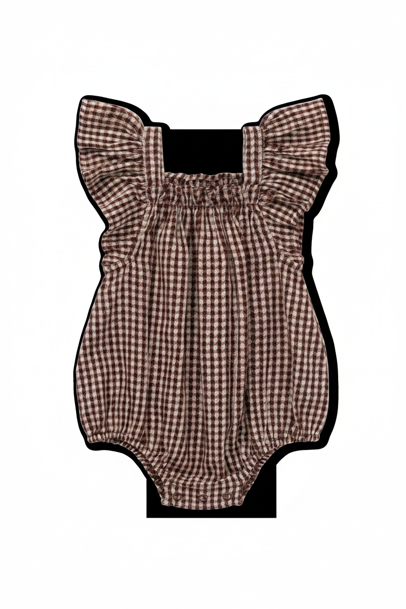 Organic Cotton Baby Romper - Cinnamon Gingham