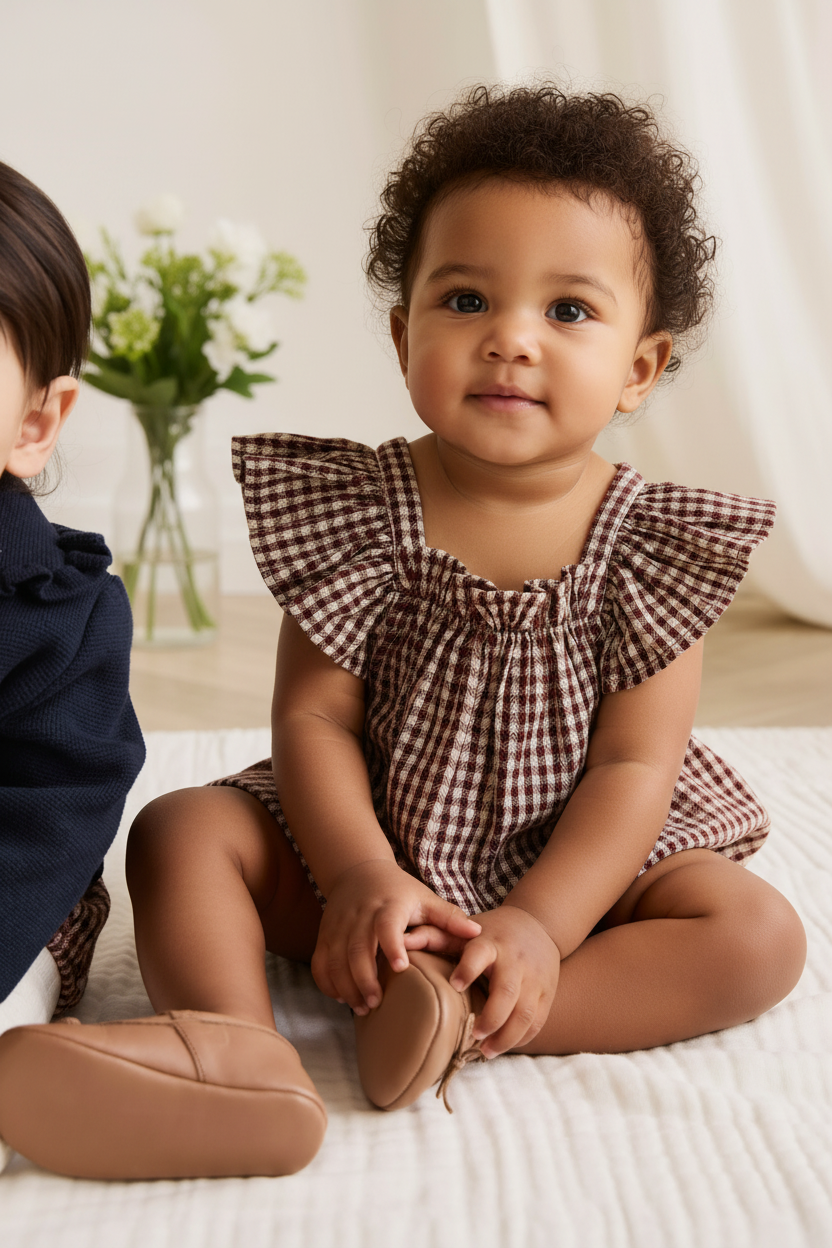 Organic Cotton Baby Romper - Cinnamon Gingham - Kumfy Kids (3)