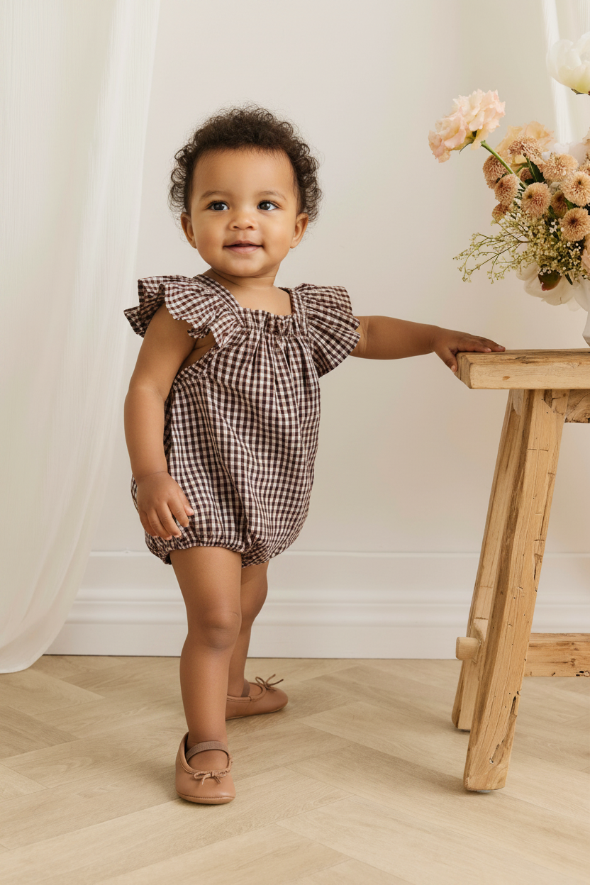 Organic Cotton Baby Romper - Cinnamon Gingham - Kumfy Kids (4)