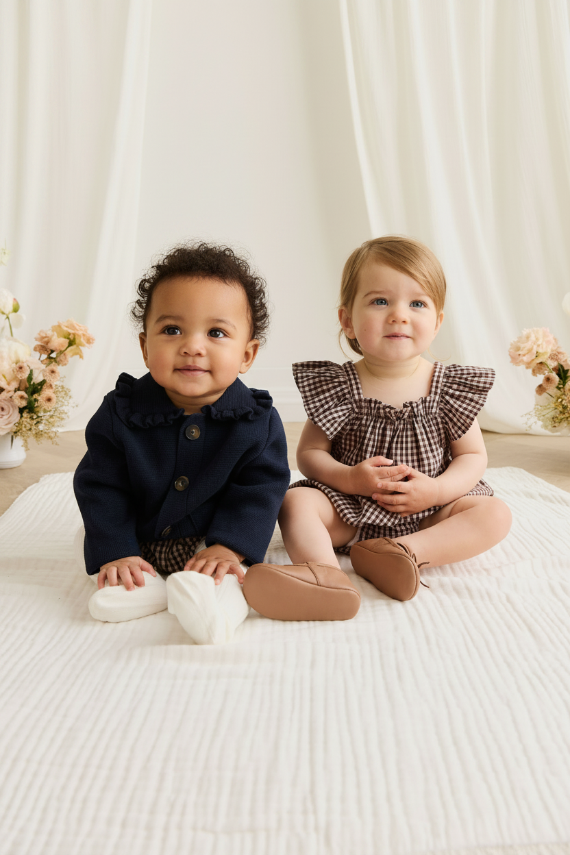 Organic Cotton Baby Romper - Cinnamon Gingham - Kumfy Kids (5)