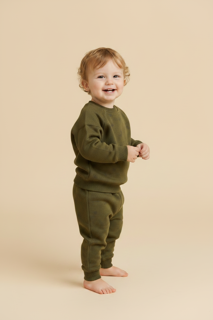 Organic Cotton Baby Top - Olive Animal Print