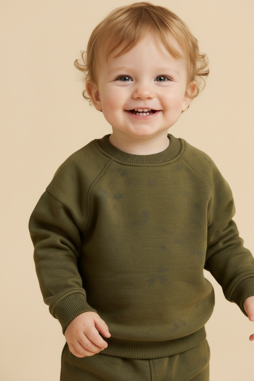 Organic Cotton Baby Top - Olive Animal Print - Kumfy Kids (3)