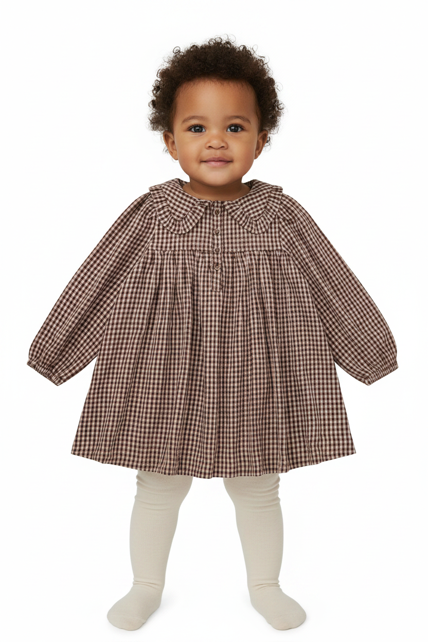 Organic Cotton Baby Dress - Cinnamon Gingham - Kumfy Kids (3)