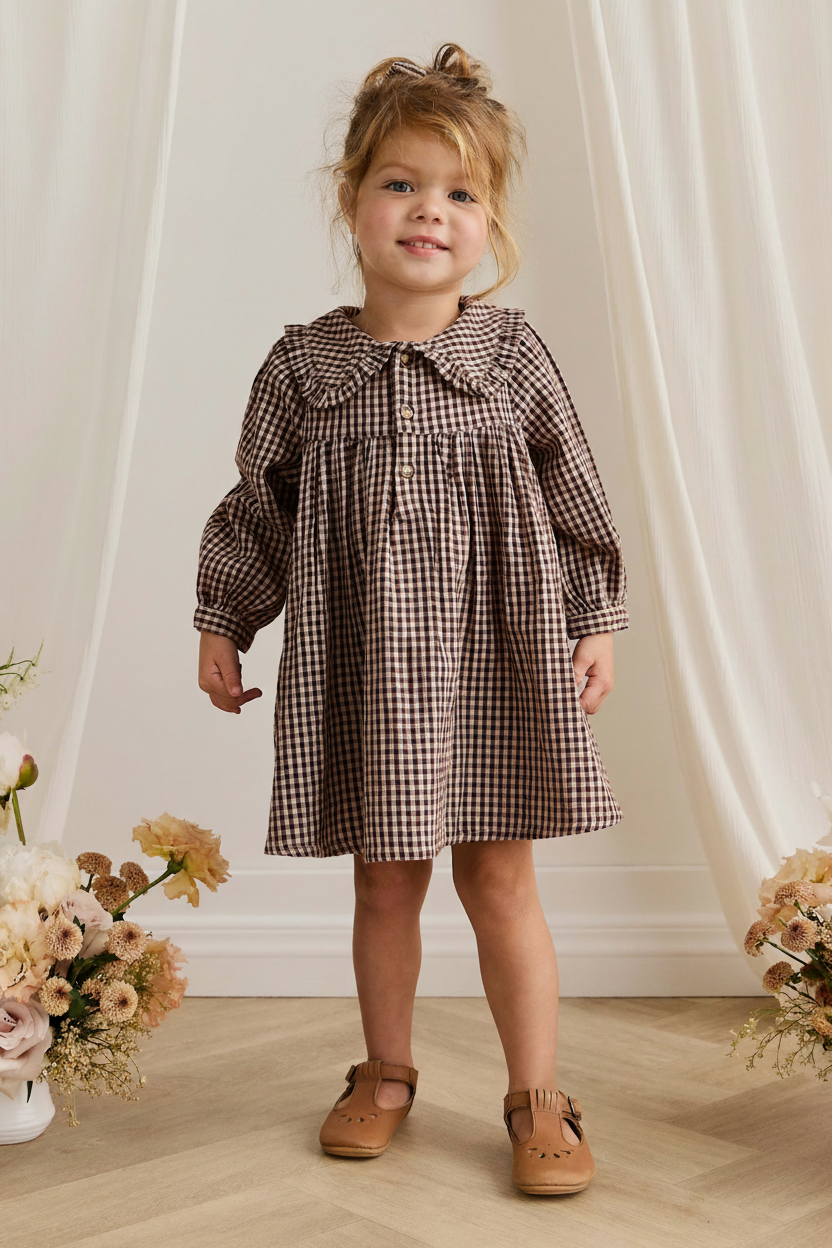 Organic Cotton Baby Dress - Cinnamon Gingham - Kumfy Kids (4)