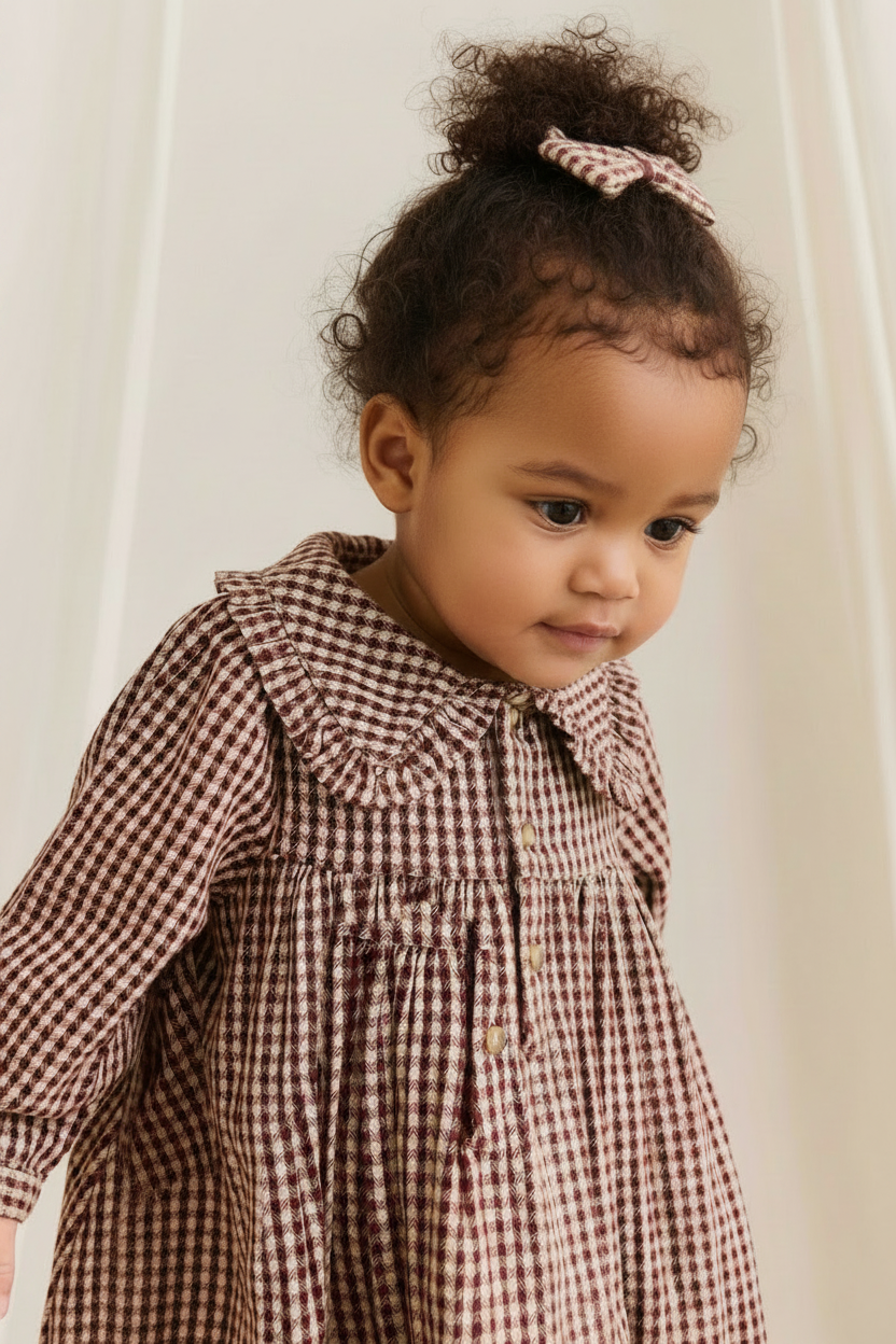 Organic Cotton Baby Dress - Cinnamon Gingham - Kumfy Kids (5)
