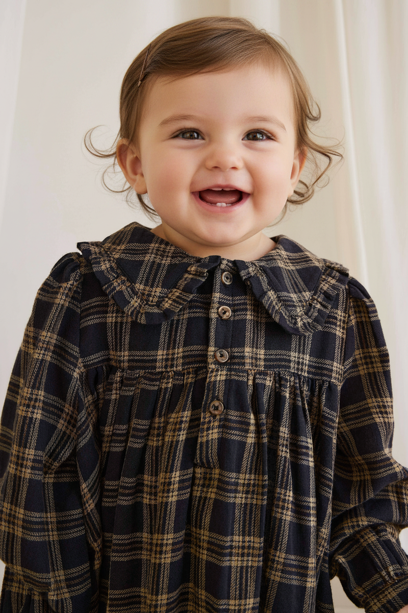 Organic Cotton Baby Dress - Woodland Check