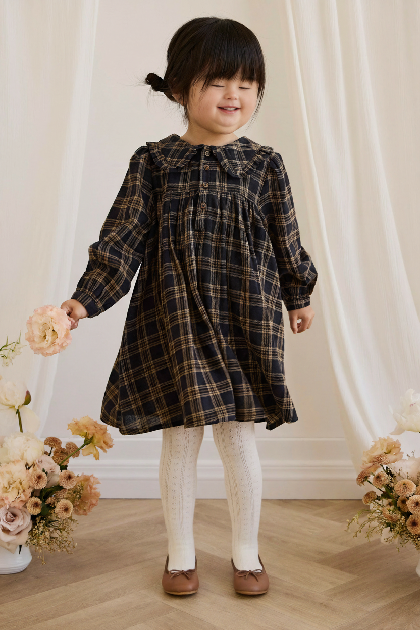 Organic Cotton Baby Dress - Woodland Check - Kumfy Kids (3)