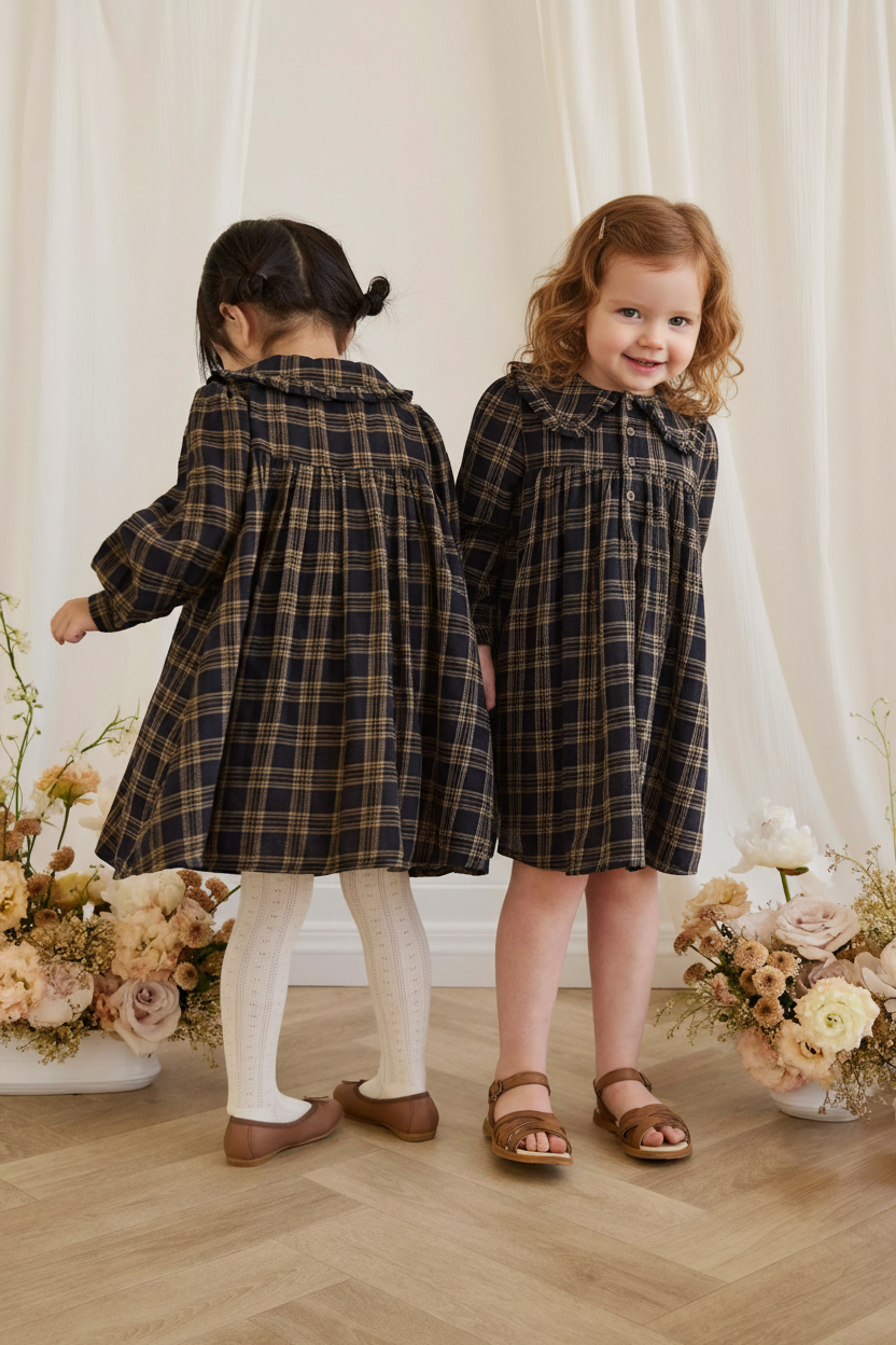 Organic Cotton Baby Dress - Woodland Check - Kumfy Kids (4)