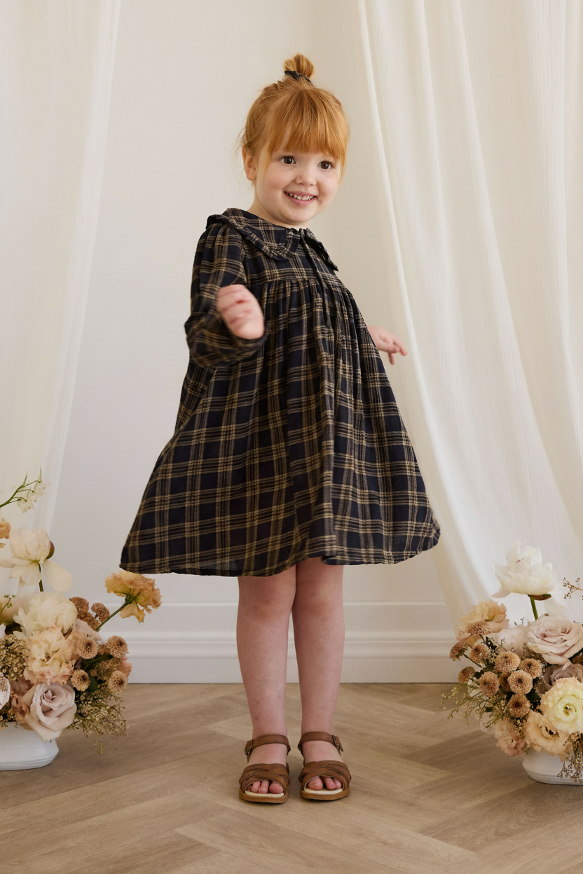 Organic Cotton Baby Dress - Woodland Check - Kumfy Kids (5)