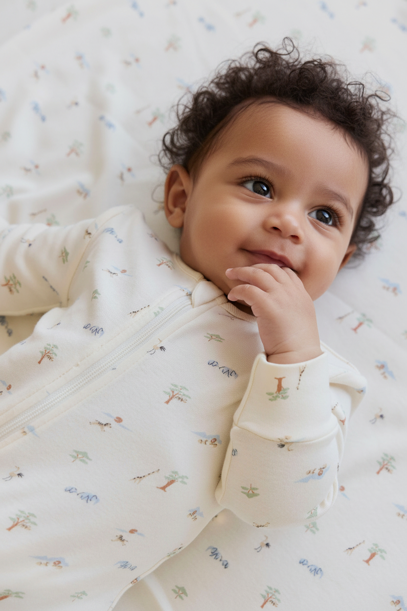 Organic Cotton Baby Romper - Cream Animal Print - Kumfy Kids