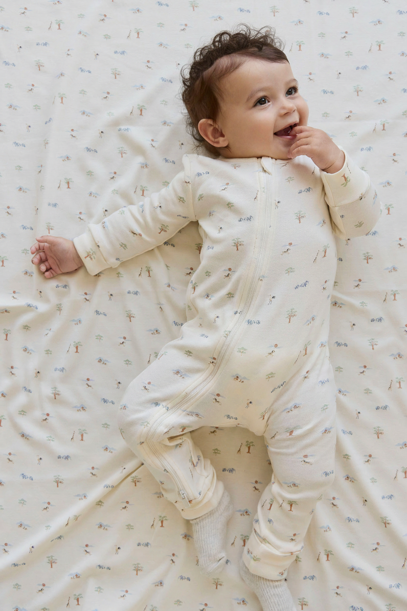 Organic Cotton Baby Romper - Cream Animal Print - Kumfy Kids (3)