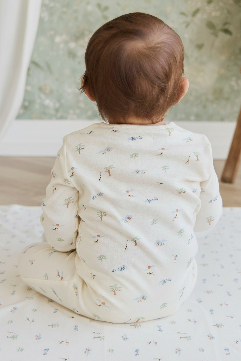 Organic Cotton Baby Romper - Cream Animal Print - Kumfy Kids (4)