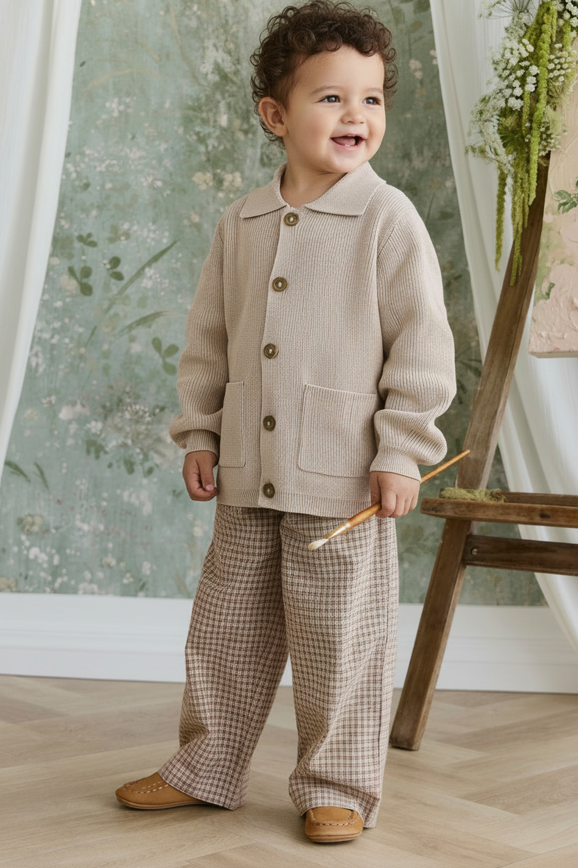 Organic Cotton Baby Pants - Cocoa Check - Kumfy Kids (3)