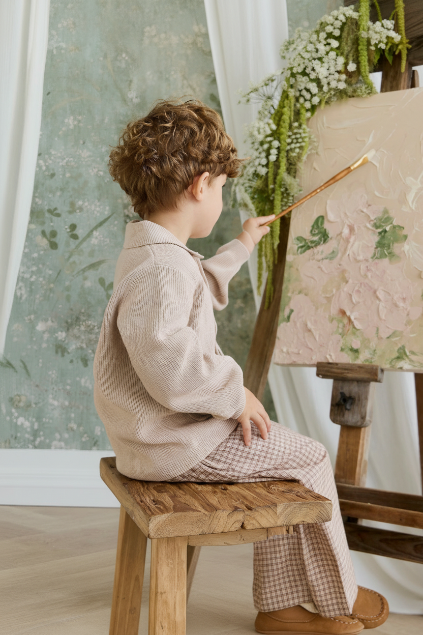 Organic Cotton Baby Pants - Cocoa Check - Kumfy Kids (4)