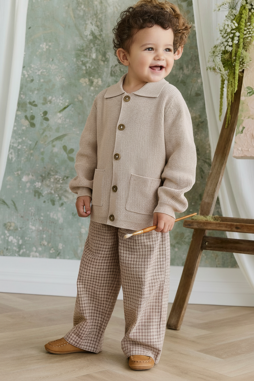Organic Cotton Baby Pants - Cocoa Check - Kumfy Kids (5)
