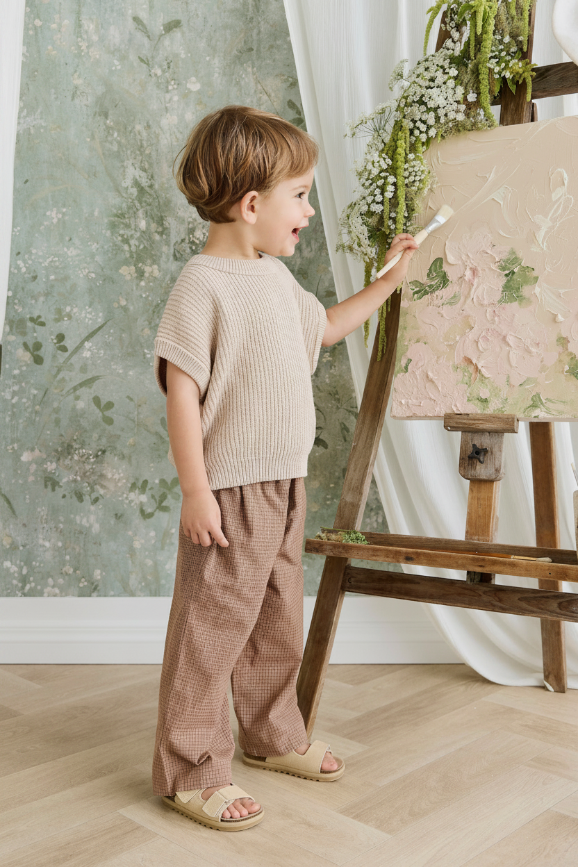 Organic Cotton Baby Pants - Brown Windowpane Check - Kumfy Kids