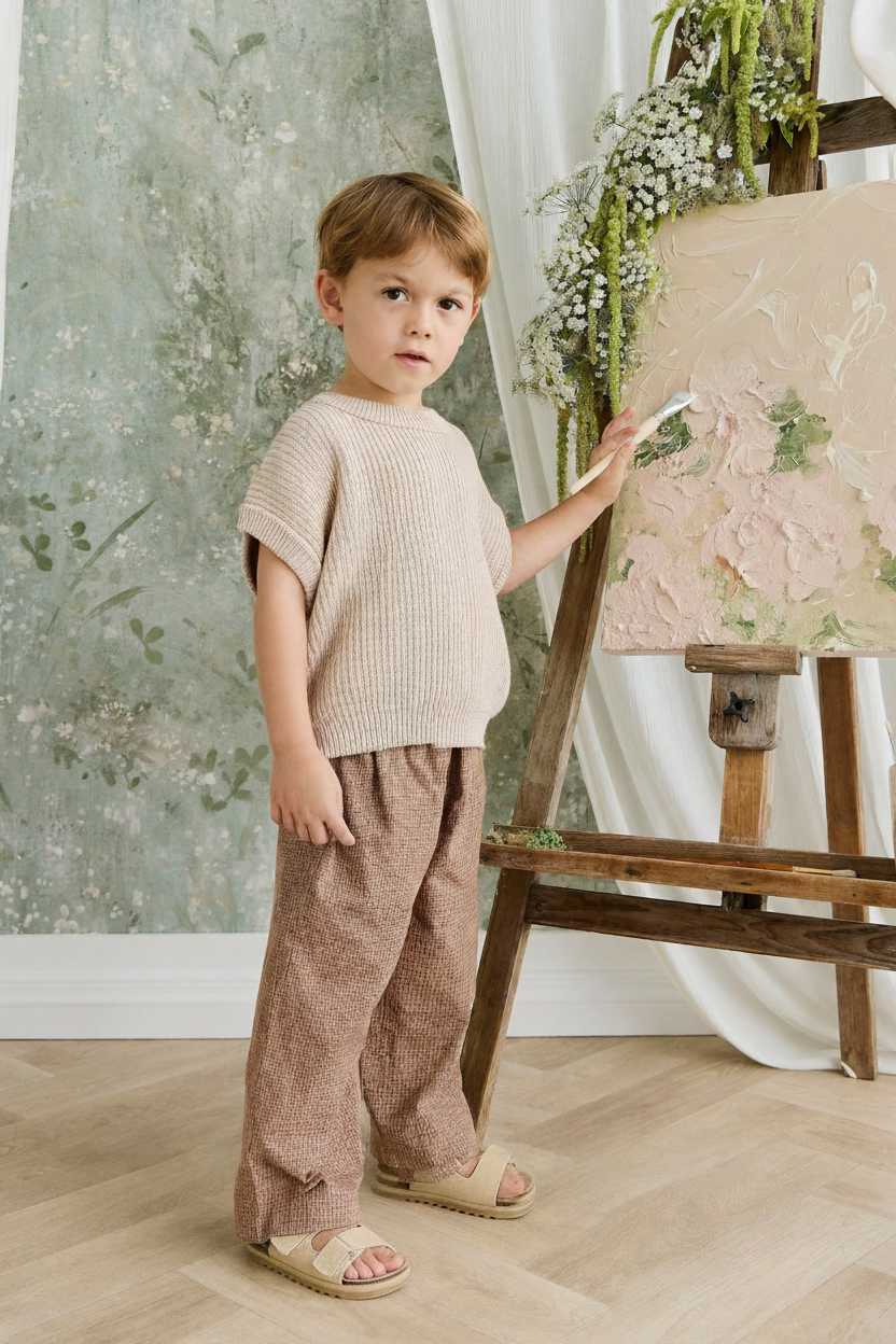 Organic Cotton Baby Pants - Brown Windowpane Check - Kumfy Kids (2)