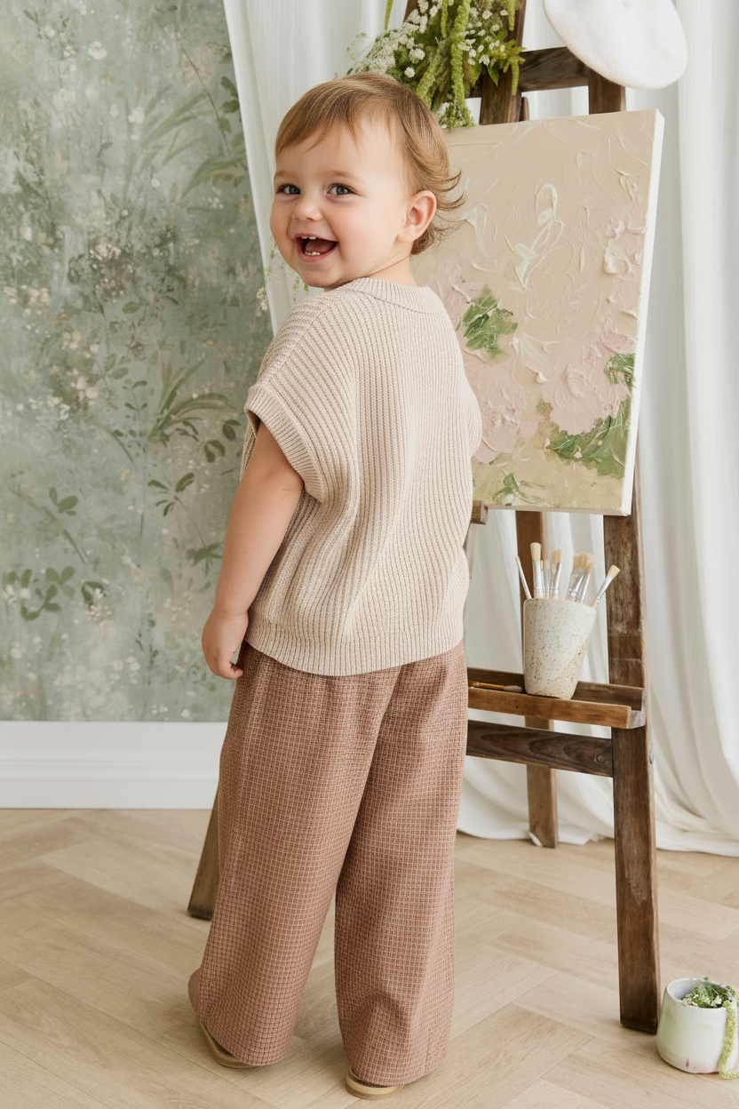 Organic Cotton Baby Pants - Brown Windowpane Check - Kumfy Kids (4)