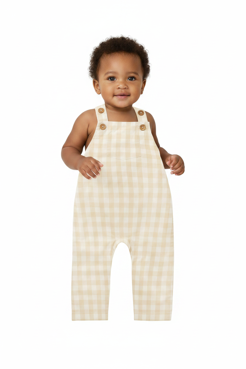 Organic Cotton Baby Pants - Pale Khaki Gingham