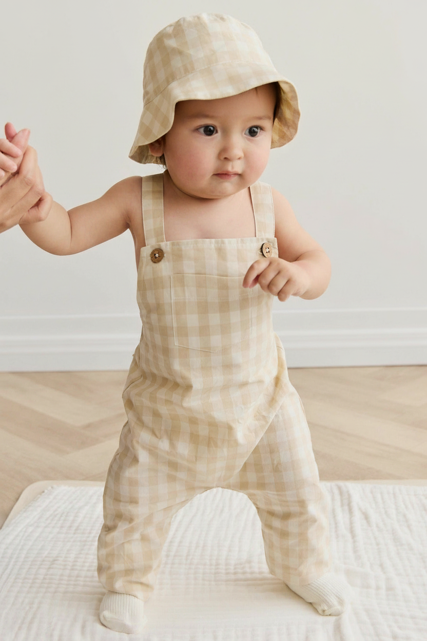 Organic Cotton Baby Pants - Pale Khaki Gingham - Kumfy Kids (3)