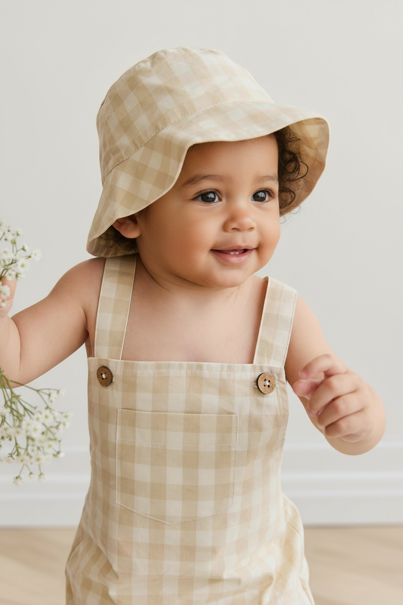 Organic Cotton Baby Pants - Pale Khaki Gingham - Kumfy Kids (4)