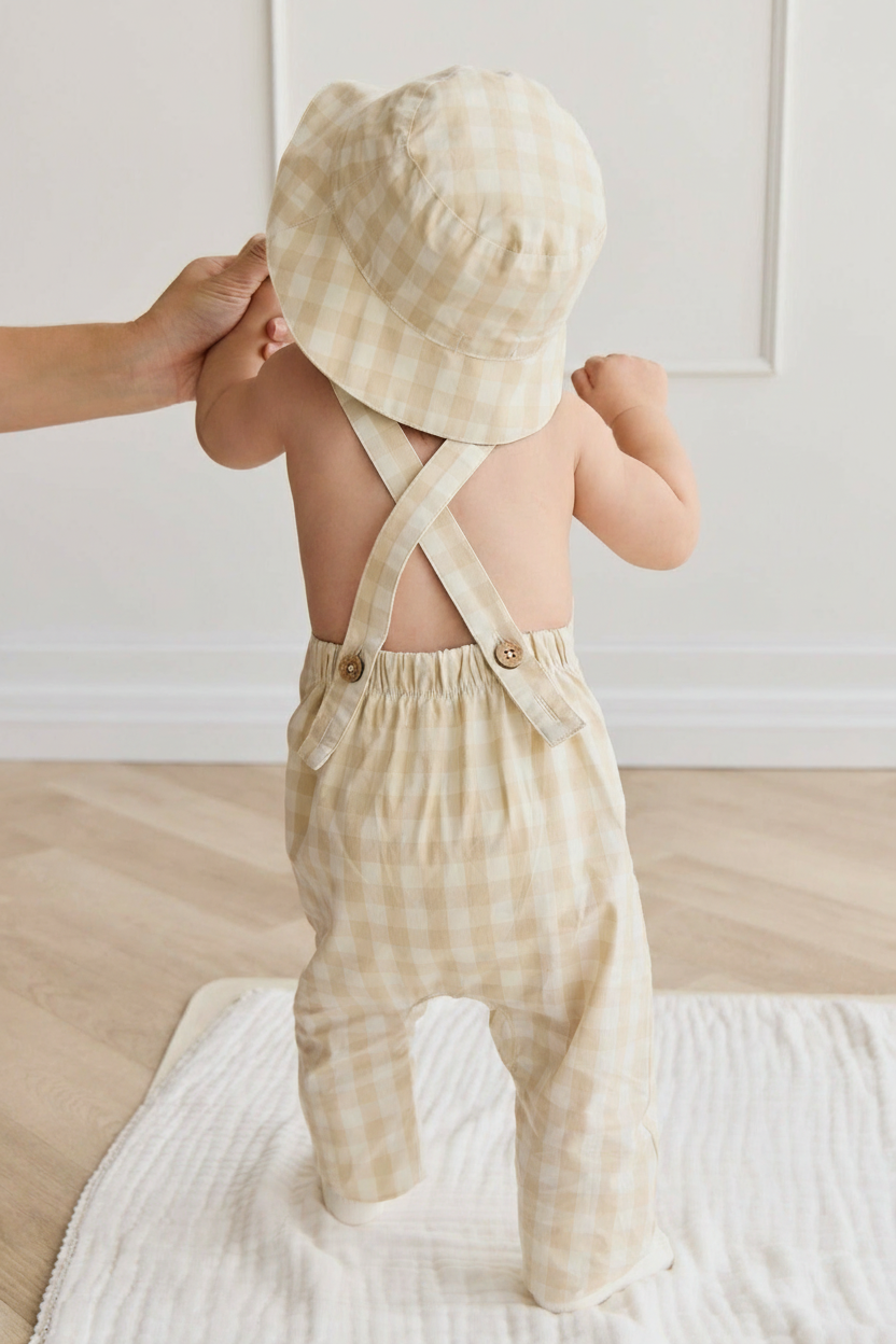 Organic Cotton Baby Pants - Pale Khaki Gingham - Kumfy Kids (5)