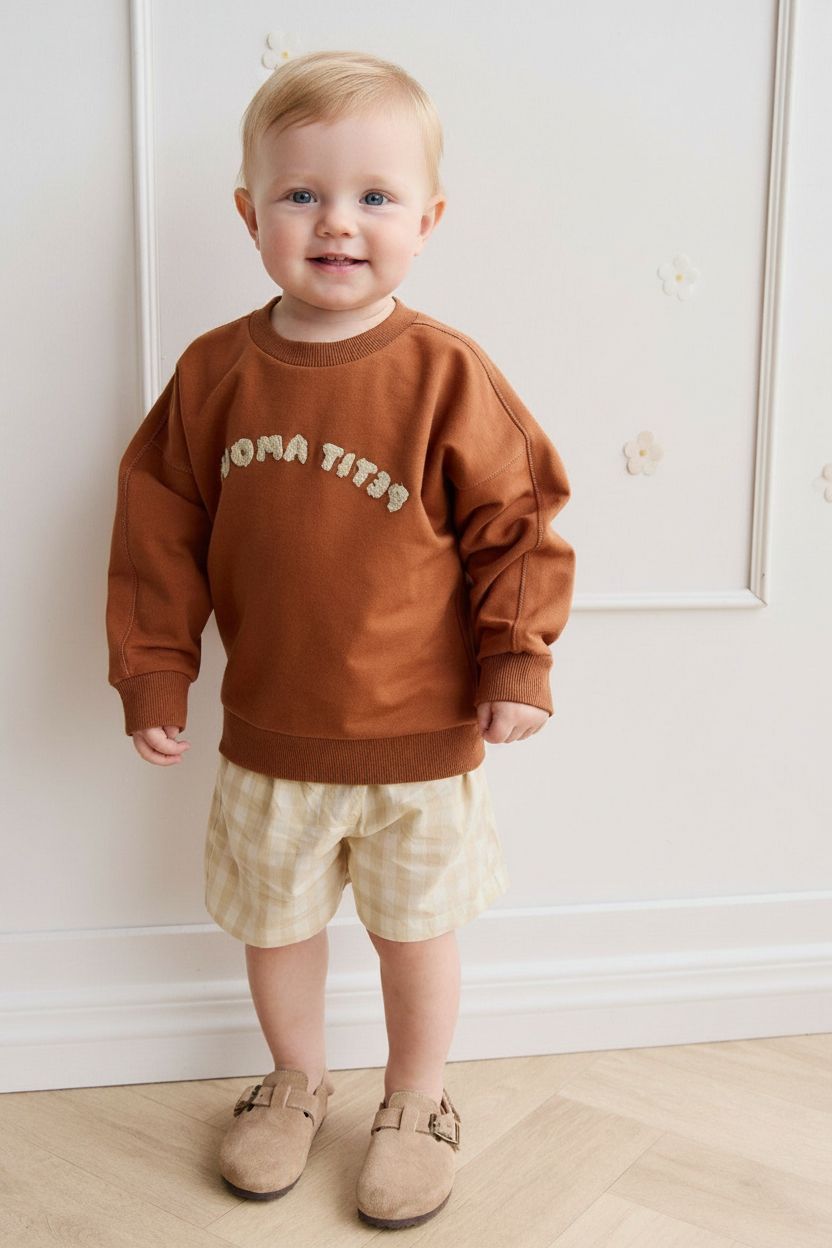 Organic Cotton Baby Shorts - Pale Khaki Gingham - Kumfy Kids