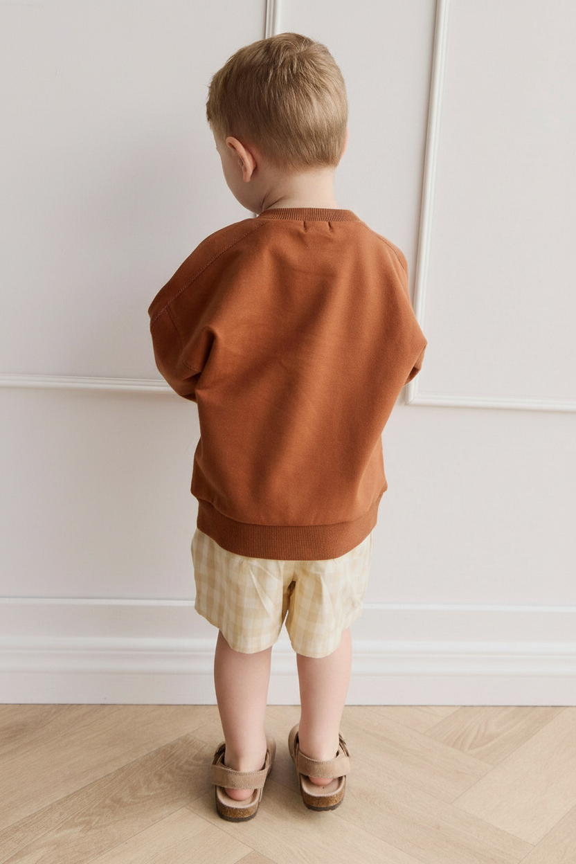 Organic Cotton Baby Shorts - Pale Khaki Gingham - Kumfy Kids (4)