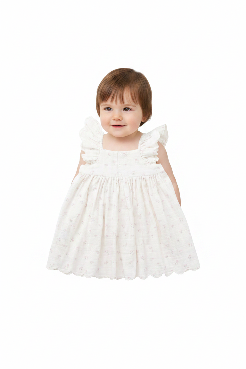 Cotton Muslin Baby Dress - Soft Pink