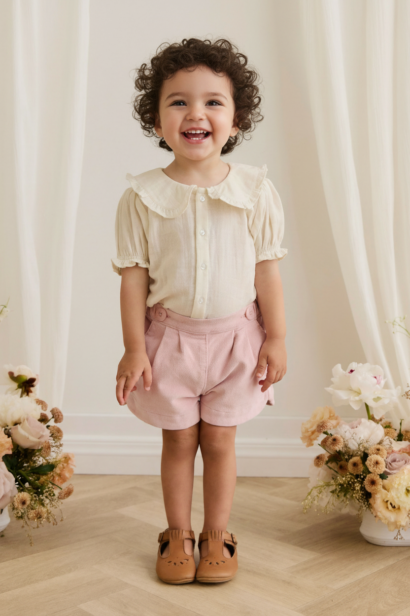 Cotton Muslin Baby Top - Cream