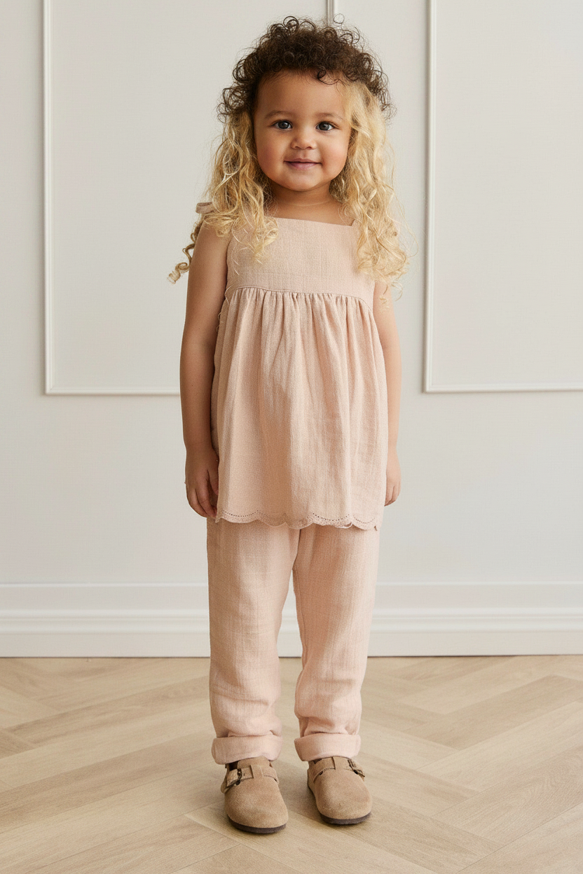 Cotton Muslin Baby Pants - Chalky Pink - Kumfy Kids