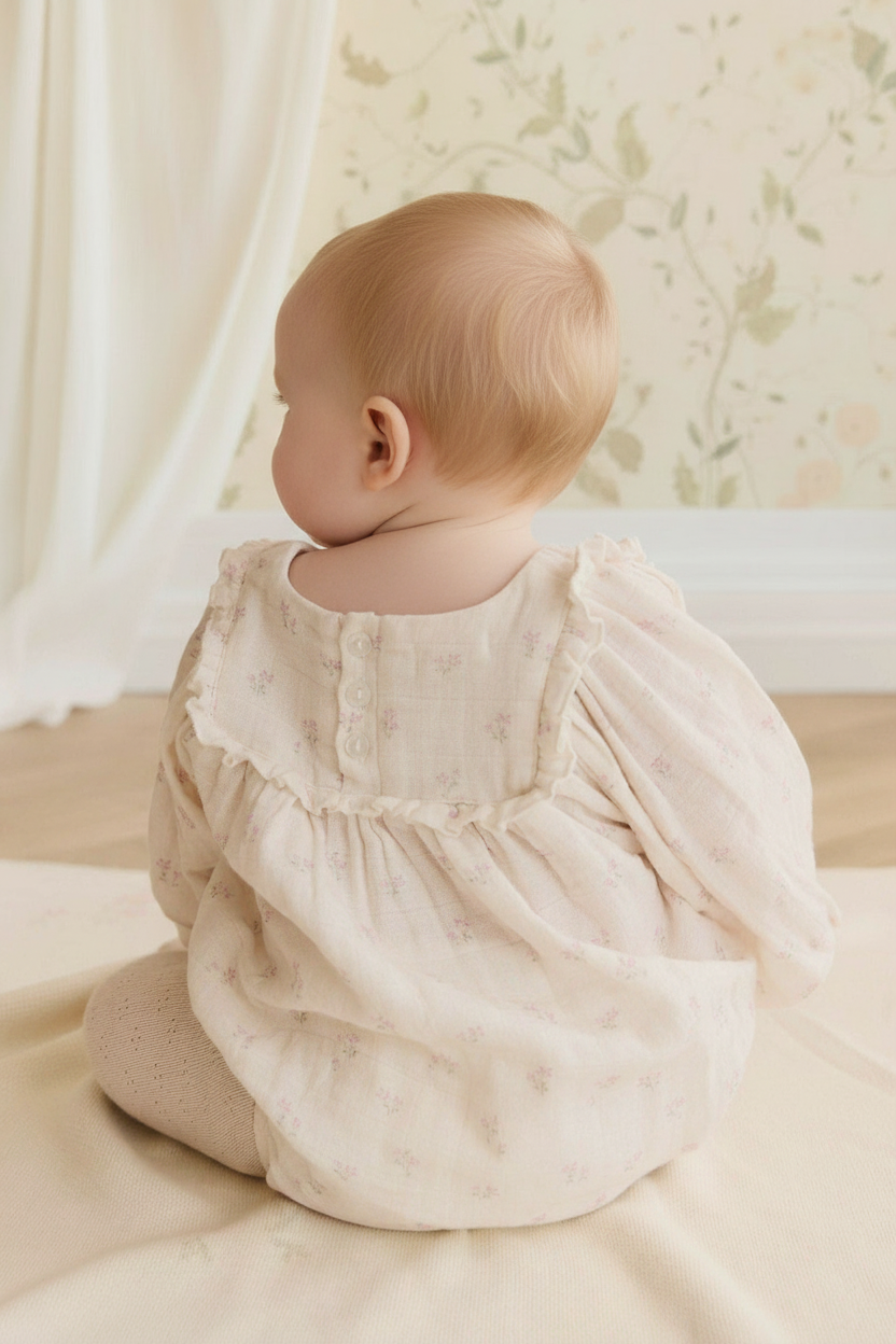Cotton Muslin Baby Romper - Soft Pink - Kumfy Kids (2)
