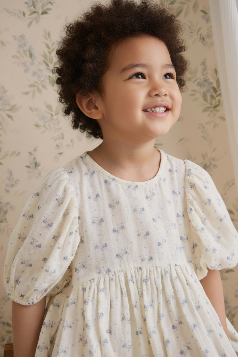Cotton Muslin Baby Dress - Soft Blue - Kumfy Kids (3)