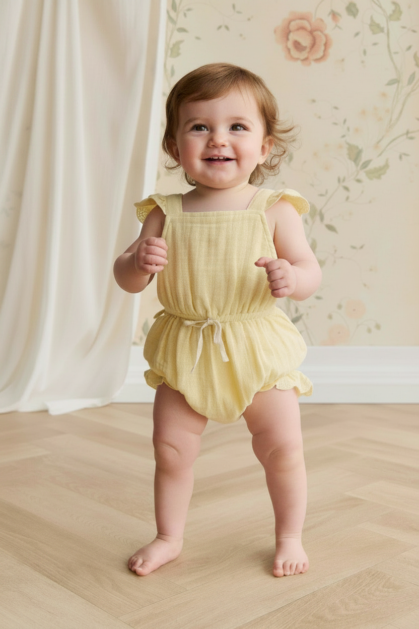 Cotton Muslin Baby Romper - Sunshine Yellow - Kumfy Kids (3)