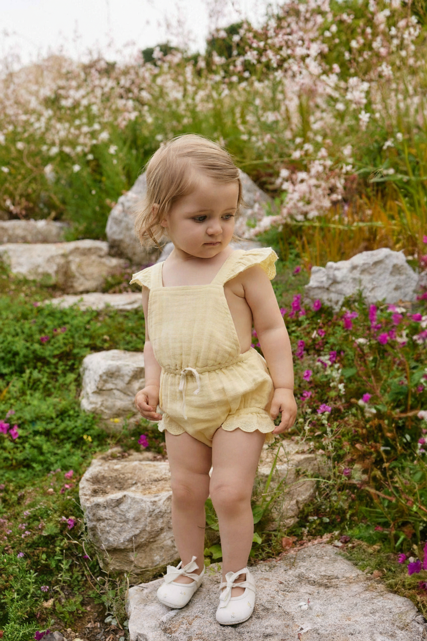 Cotton Muslin Baby Romper - Sunshine Yellow - Kumfy Kids (5)