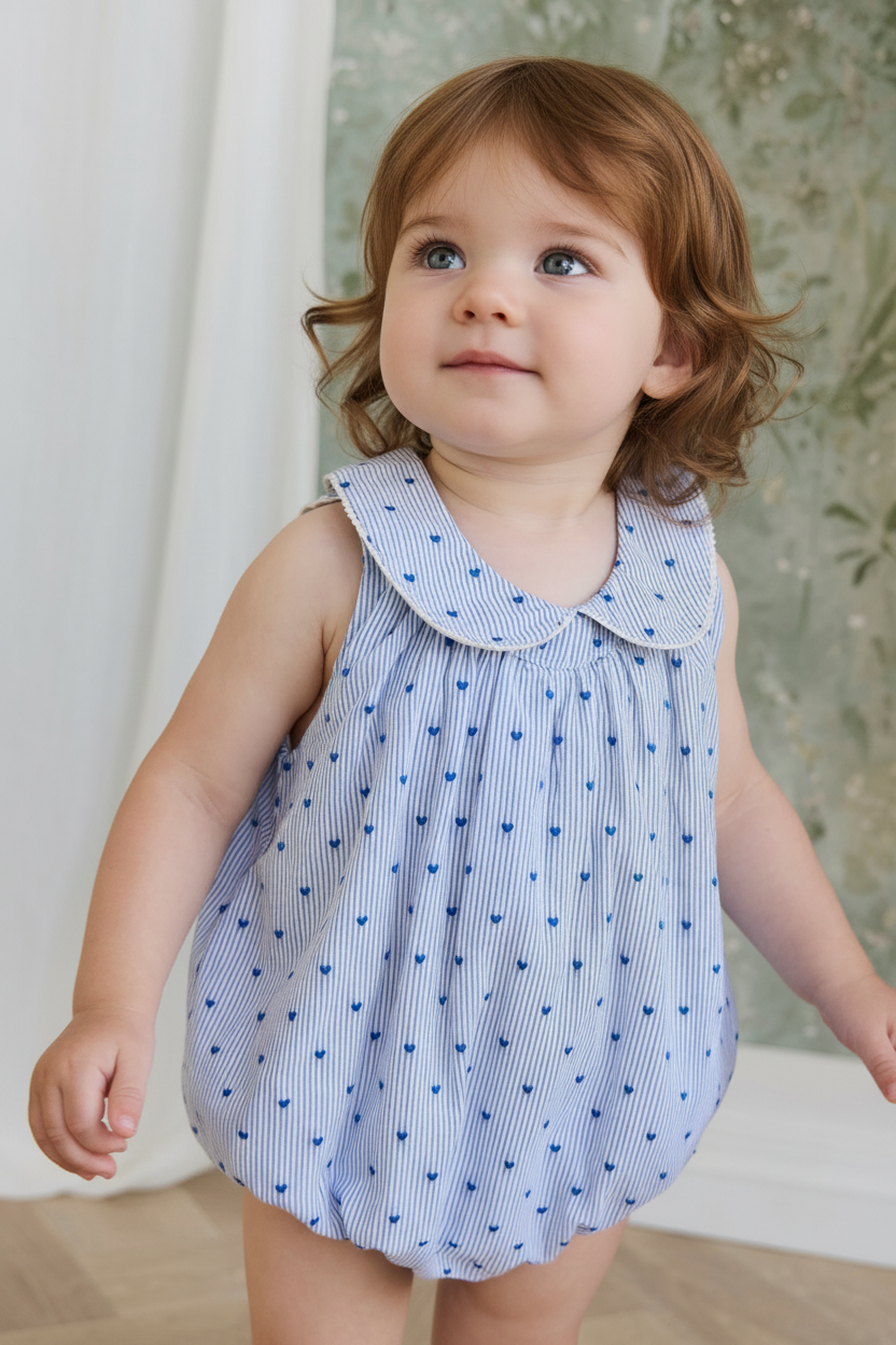 Organic Cotton Baby Romper - Indigo Stripe - Kumfy Kids