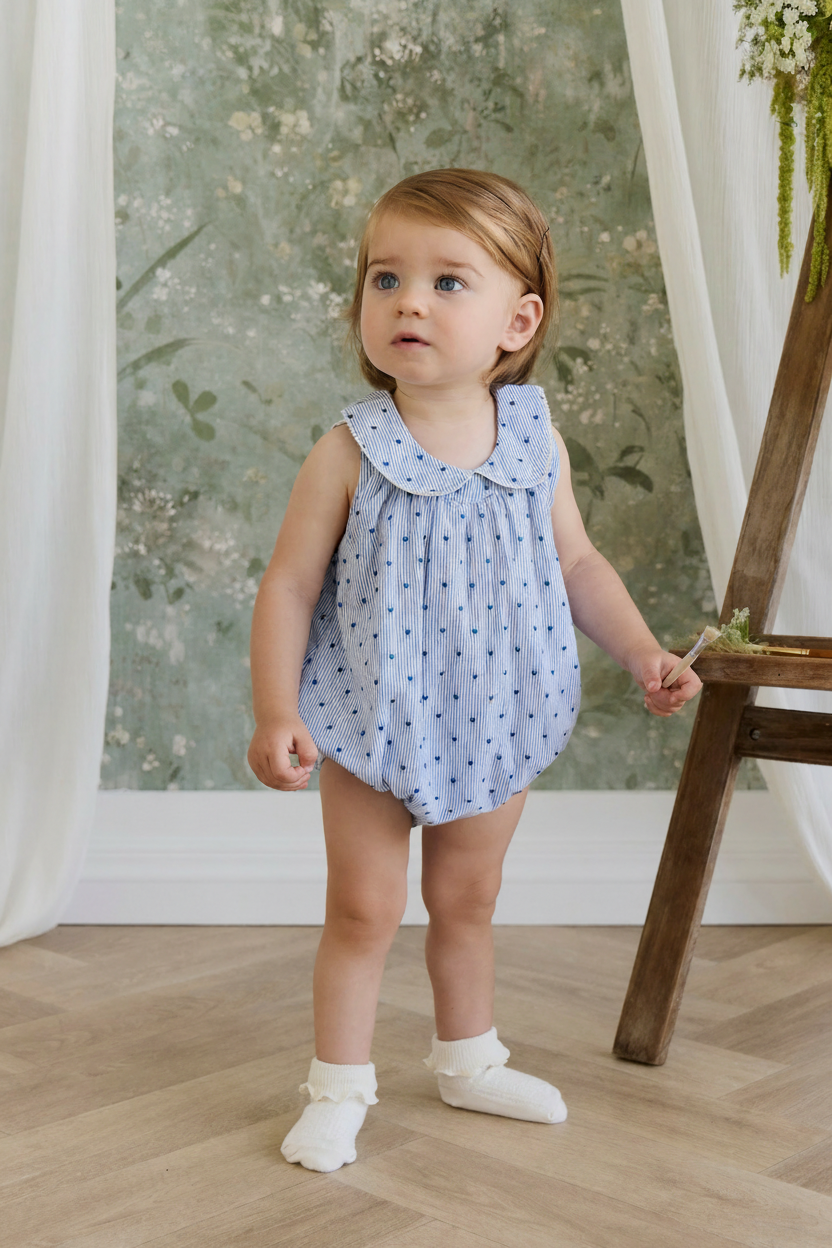 Organic Cotton Baby Romper - Indigo Stripe