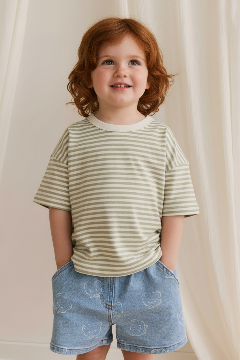 Cotton Baby Shorts - Bear Print Denim - Kumfy Kids