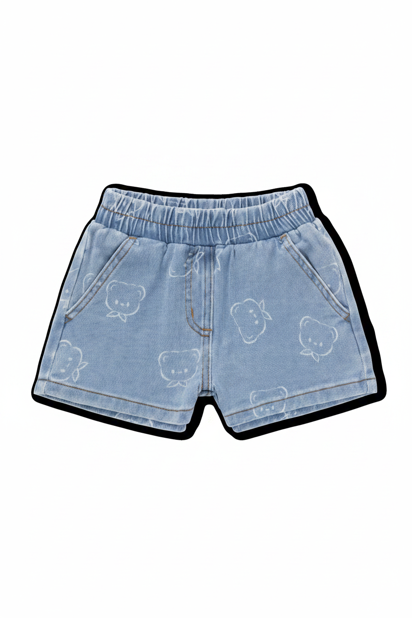 Cotton Baby Shorts - Bear Print Denim - Kumfy Kids (2)
