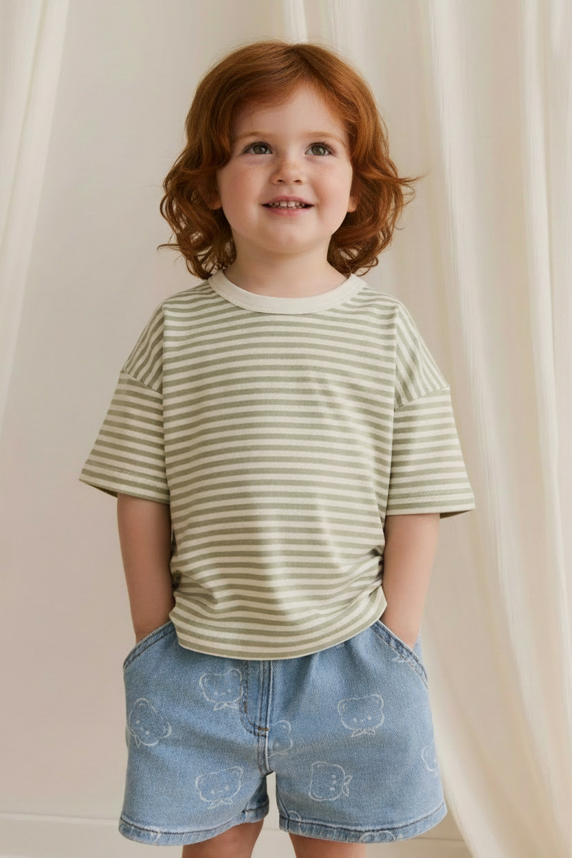Cotton Baby Shorts - Bear Print Denim - Kumfy Kids (5)