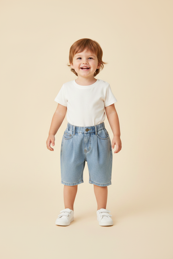 Cotton Baby Pants - Light Wash Denim