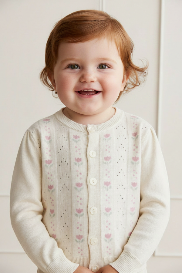 Cotton Baby Sweater - Cream Jacquard