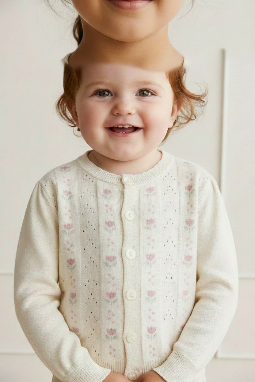 Cotton Baby Sweater - Cream Jacquard - Kumfy Kids (3)