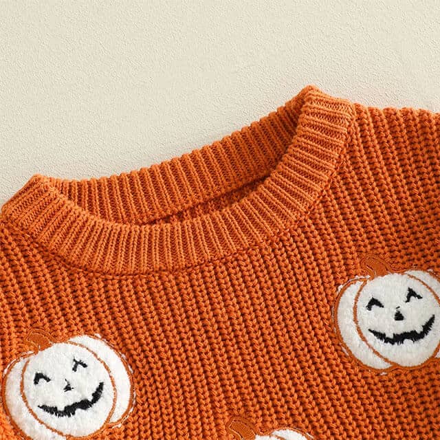 Halloween Pumpkin Knit Toddler Sweater
