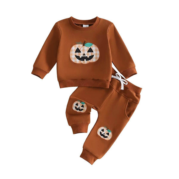 Long Sleeve Checkered Pumpkin Toddler Set